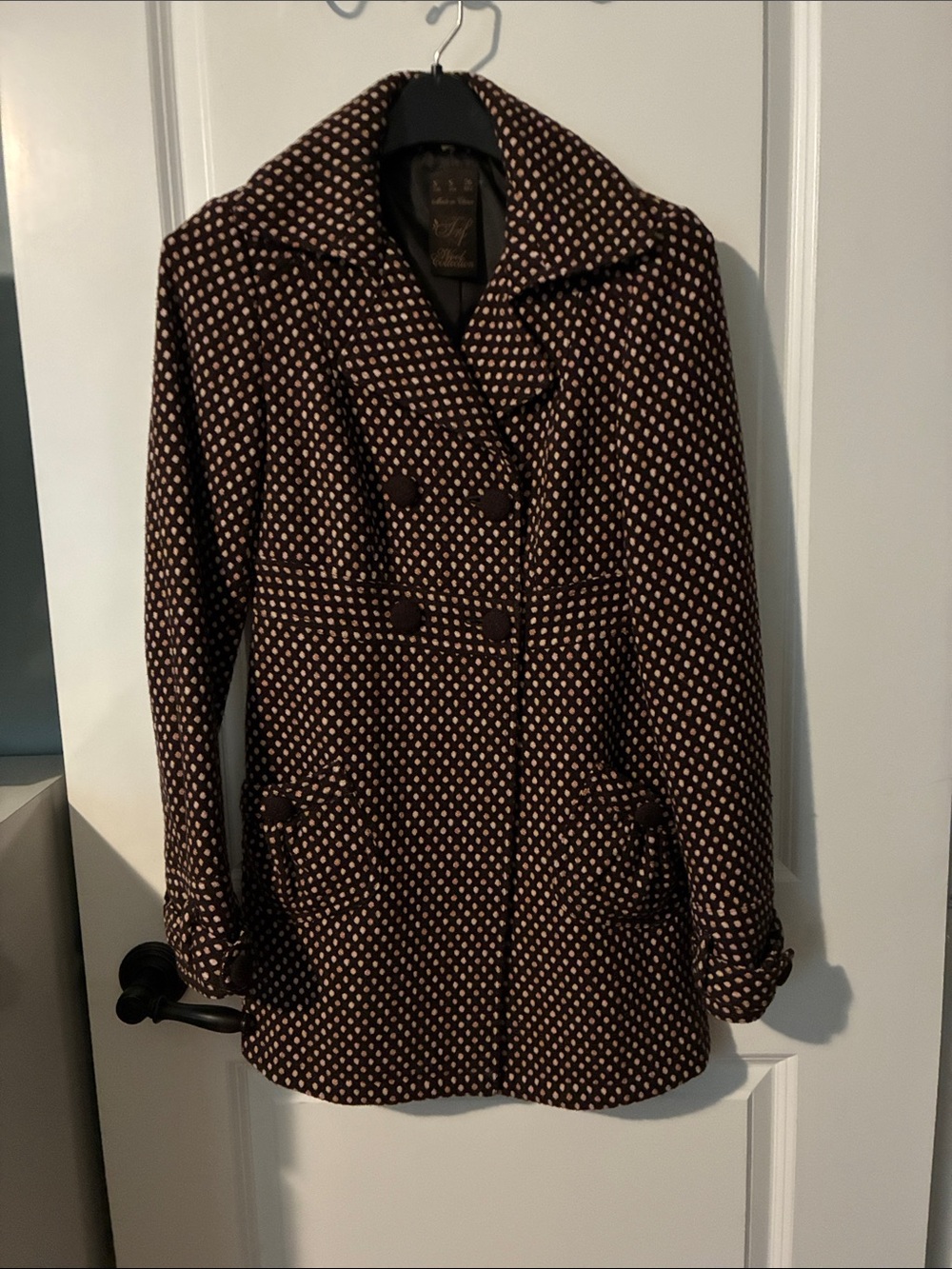 Zara Brown & Pink Padtel Polka Dot Double-Breasted Peacoat